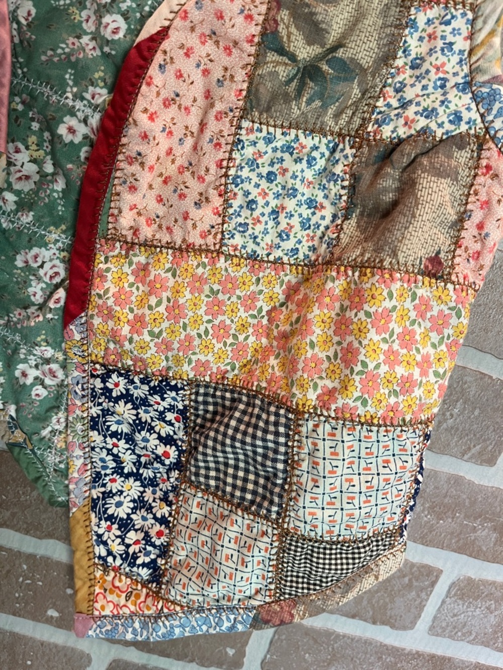 Vintage 90s quilted vest handmade one of a kind patchwork summer reversible - Picture 4 of 12